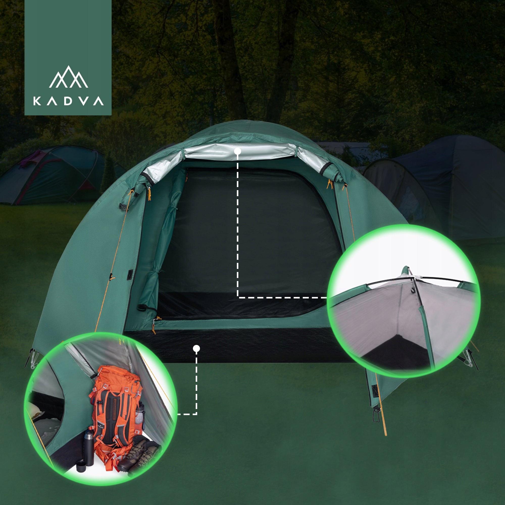 Lightweight camping tent for 3 persons KADVA CAMPdome 3 HIKING WATERPROOF Waterproofness 3000 mm