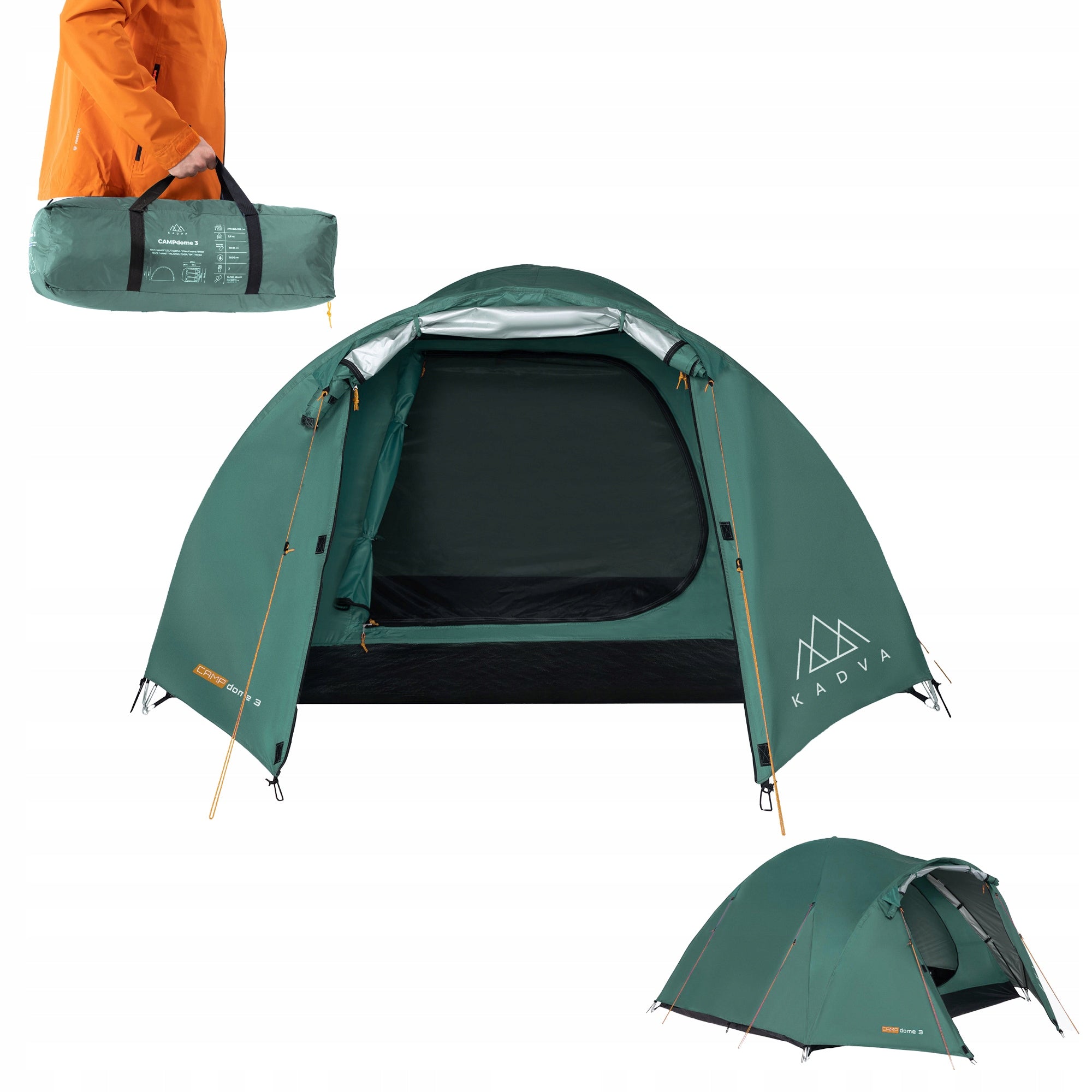 Lightweight camping tent for 3 persons KADVA CAMPdome 3 HIKING WATERPROOF