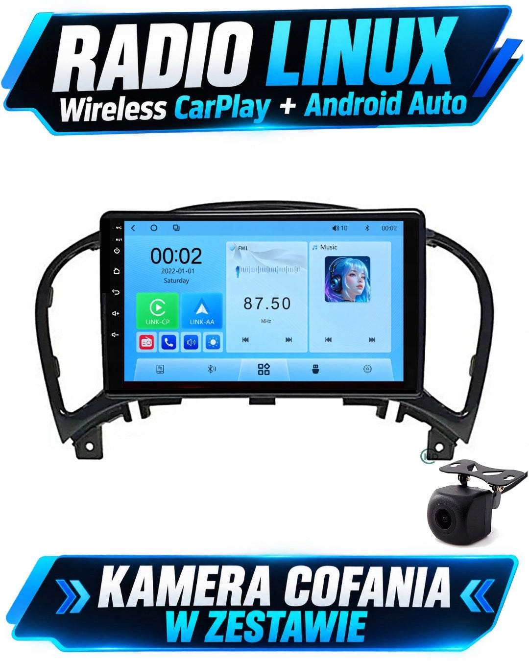 Linux Radio for Nissan Juke 2011-2016 CarPlay, Android Auto + Camera