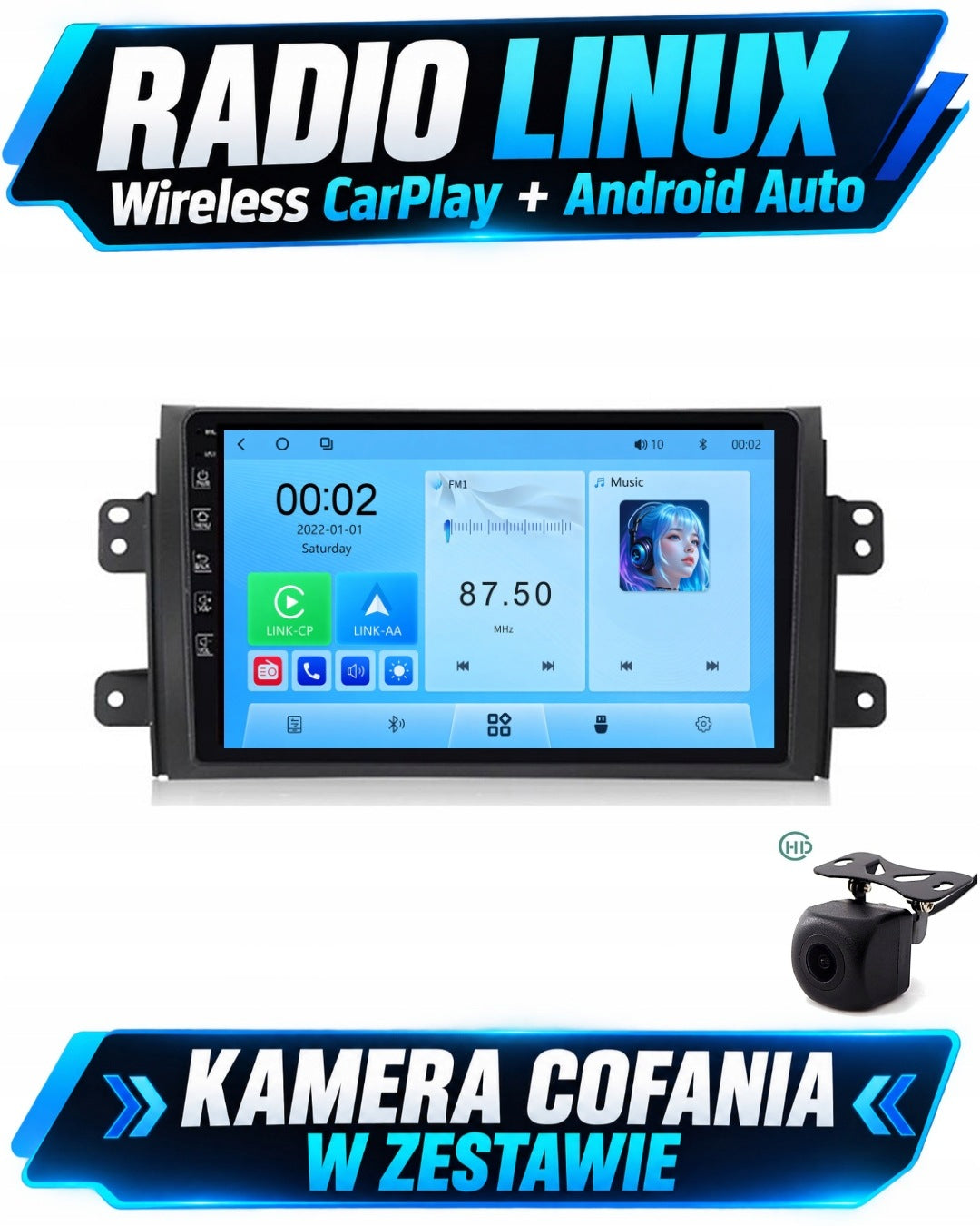 Linux Radio for Suzuki SX4 2006-2012 CarPlay, Android Auto + Camera