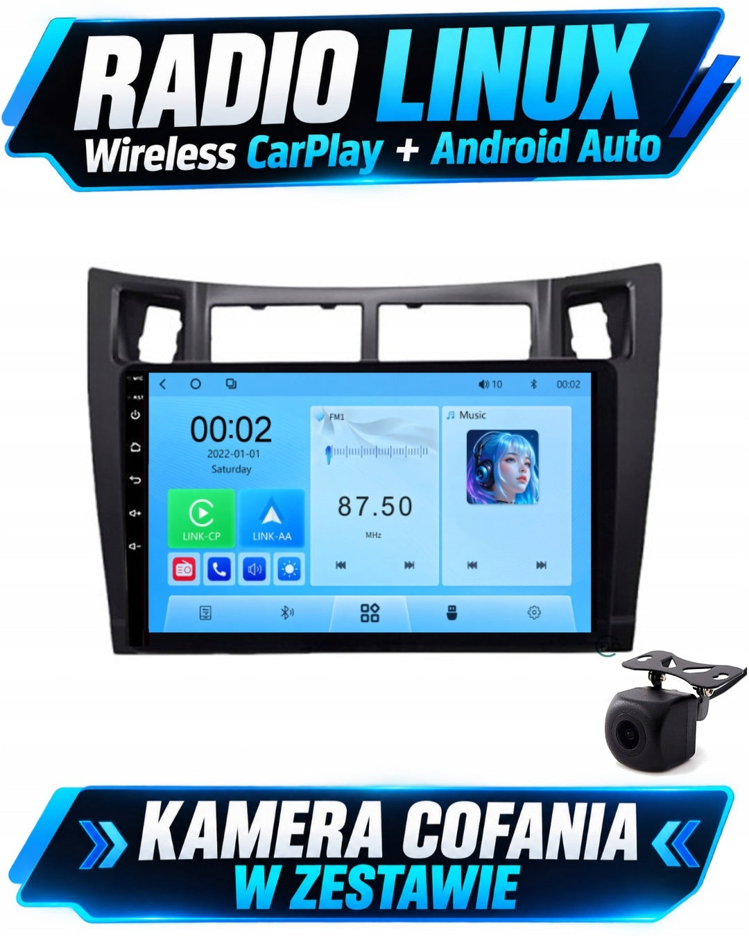 Linux Radio for Toyota Yaris Vitz 2005-2011 CarPlay, Android Auto + Camera