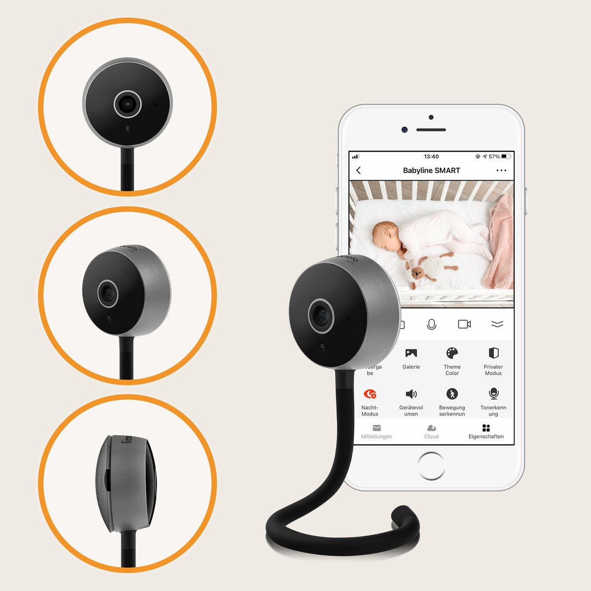 Lionelo Care Baby Monitor Babyline Smart Black Integration Smartphone Manufacturer code szeroki kąt widzenia, aplikacja, kabel USB