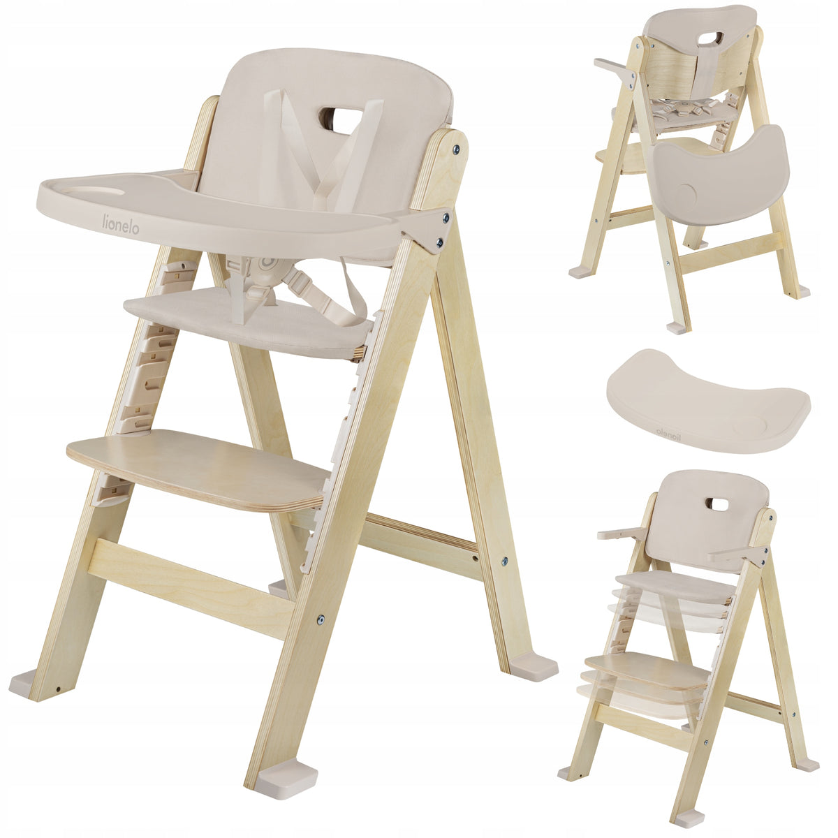 Lionelo Floris Beige Natural Wooden Feeding Chair