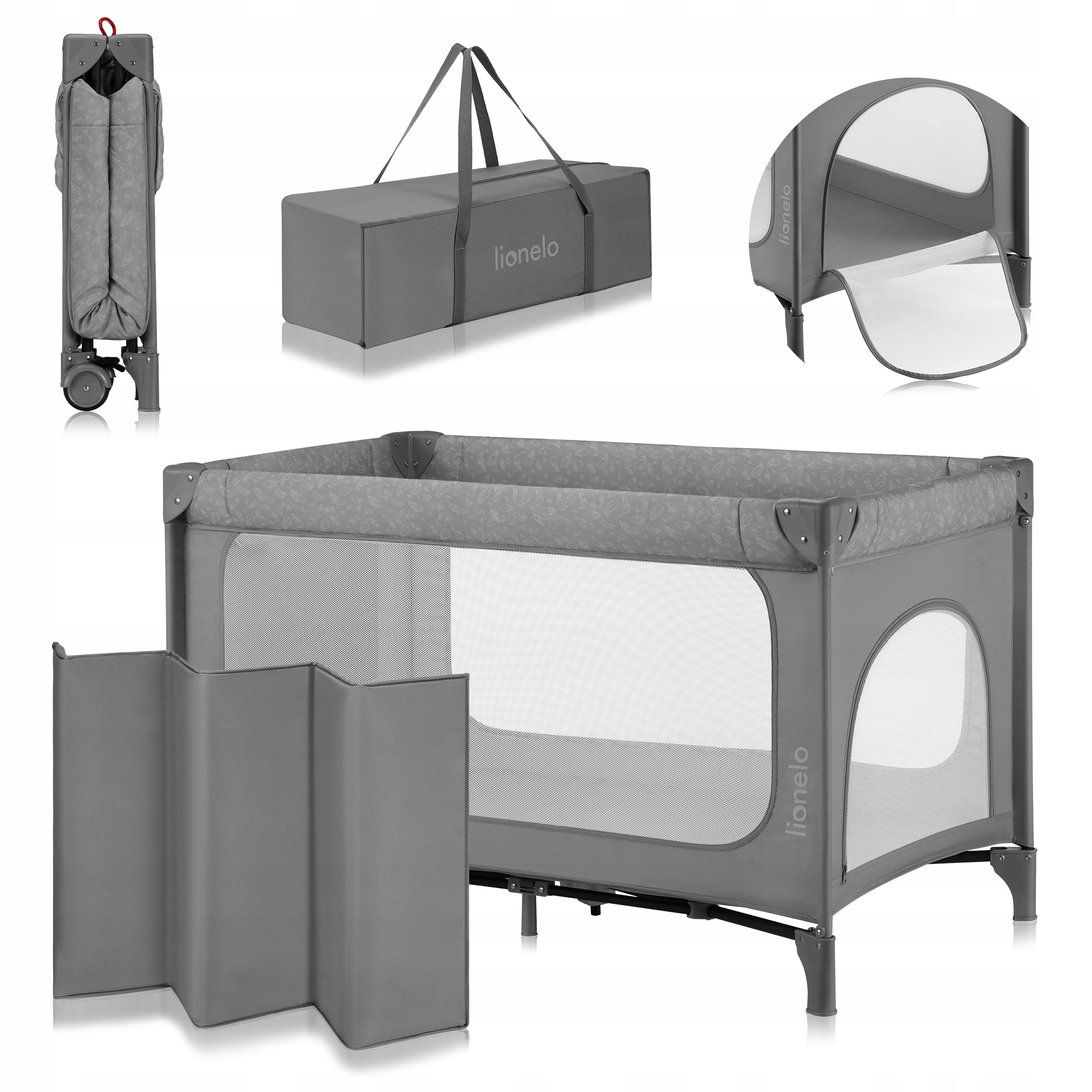 Lionelo Jasmin Easy Fold Grey Stone Cot Easy Folding + Bag