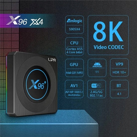 Lipa X96 X4 Android TV Box 4-64 GB - Media player for TV - media streamer Packaging status original