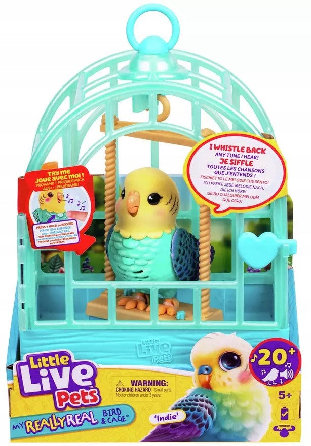 Little Live Pets INDIA Talking Bird with Cage In Cage Blue Sounds