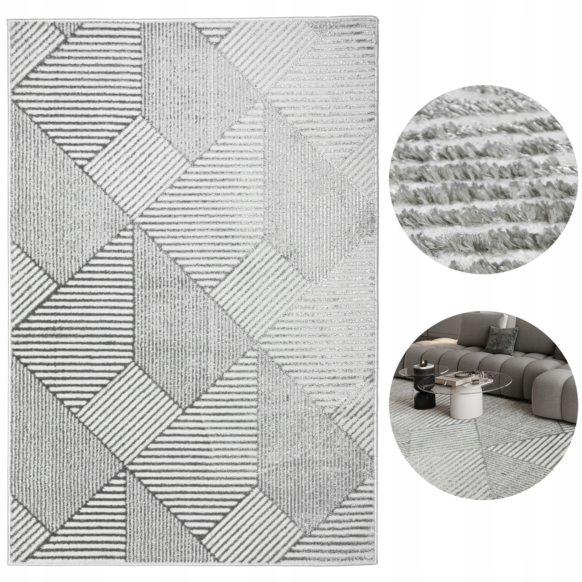 Living Room Rug Modern 120x170cm Grey Glamour Soft Fashionable Glossy Packaging status original
