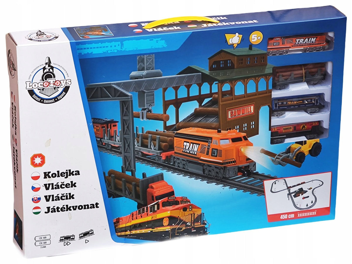 Loco Toys - set Sawmill battery-operated locomotive + tracks 450cm
