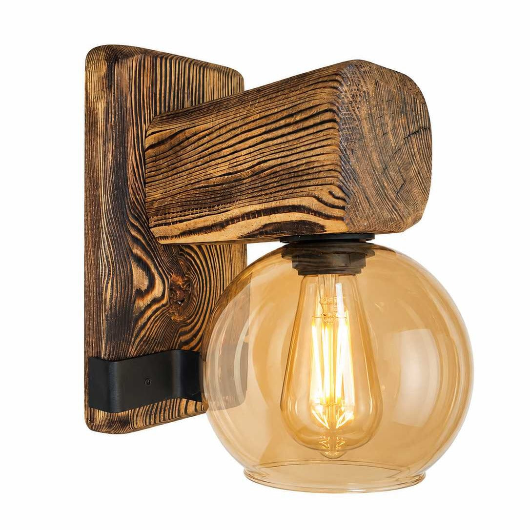 Loft Wall Lamp in Wood Glass and Metal RusticBeam Glass Handmade