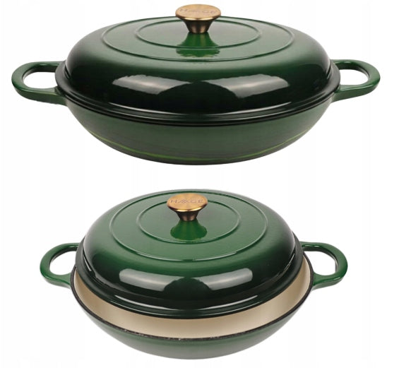 Low pot saucepan HAGE cast iron enameled 30cm bottle green Packaging status original