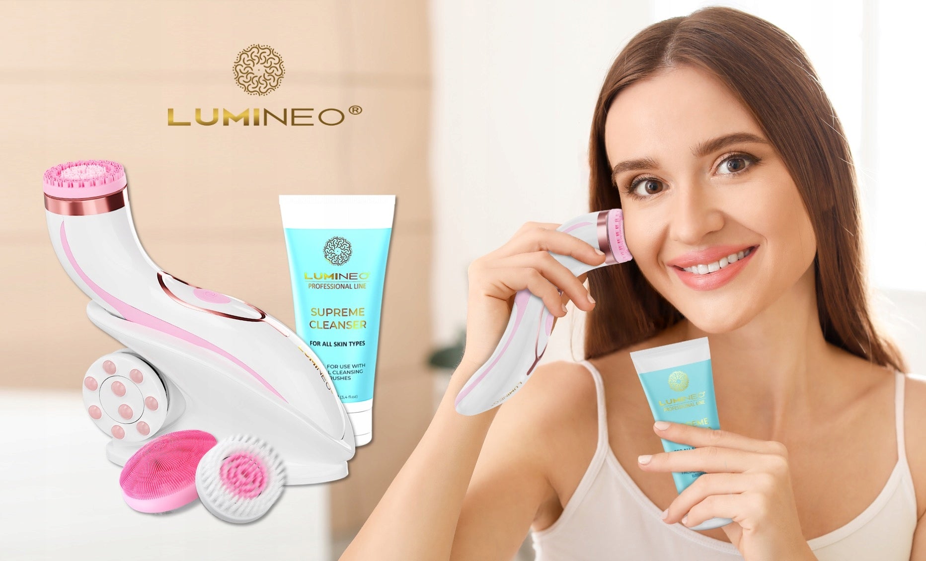 Lumineo Brush PRO pink 4 tips + FACE gel Manufacturer code LN-BRPRO-PN01