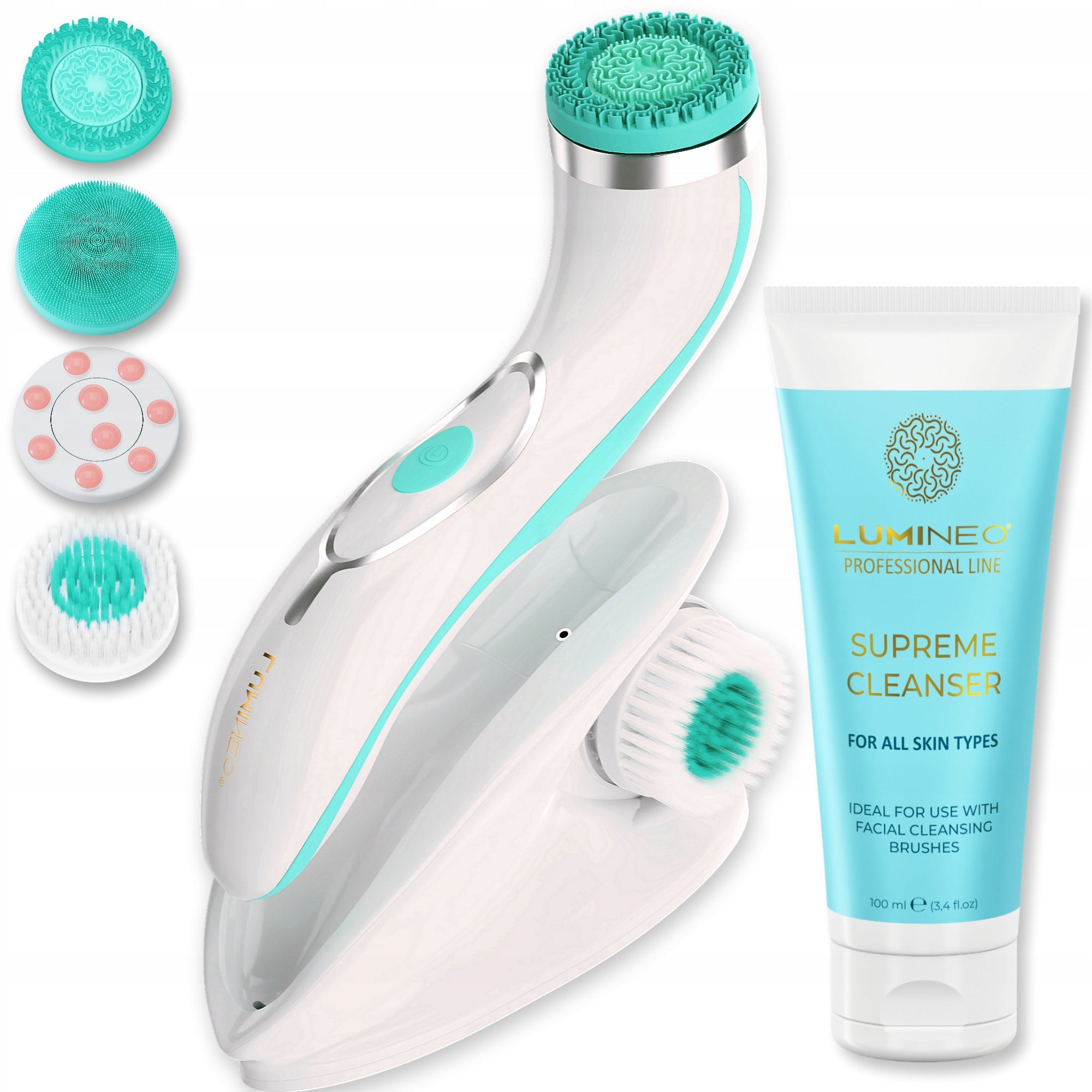 Lumineo Brush PRO turquoise 4 tips + gel for all skin types