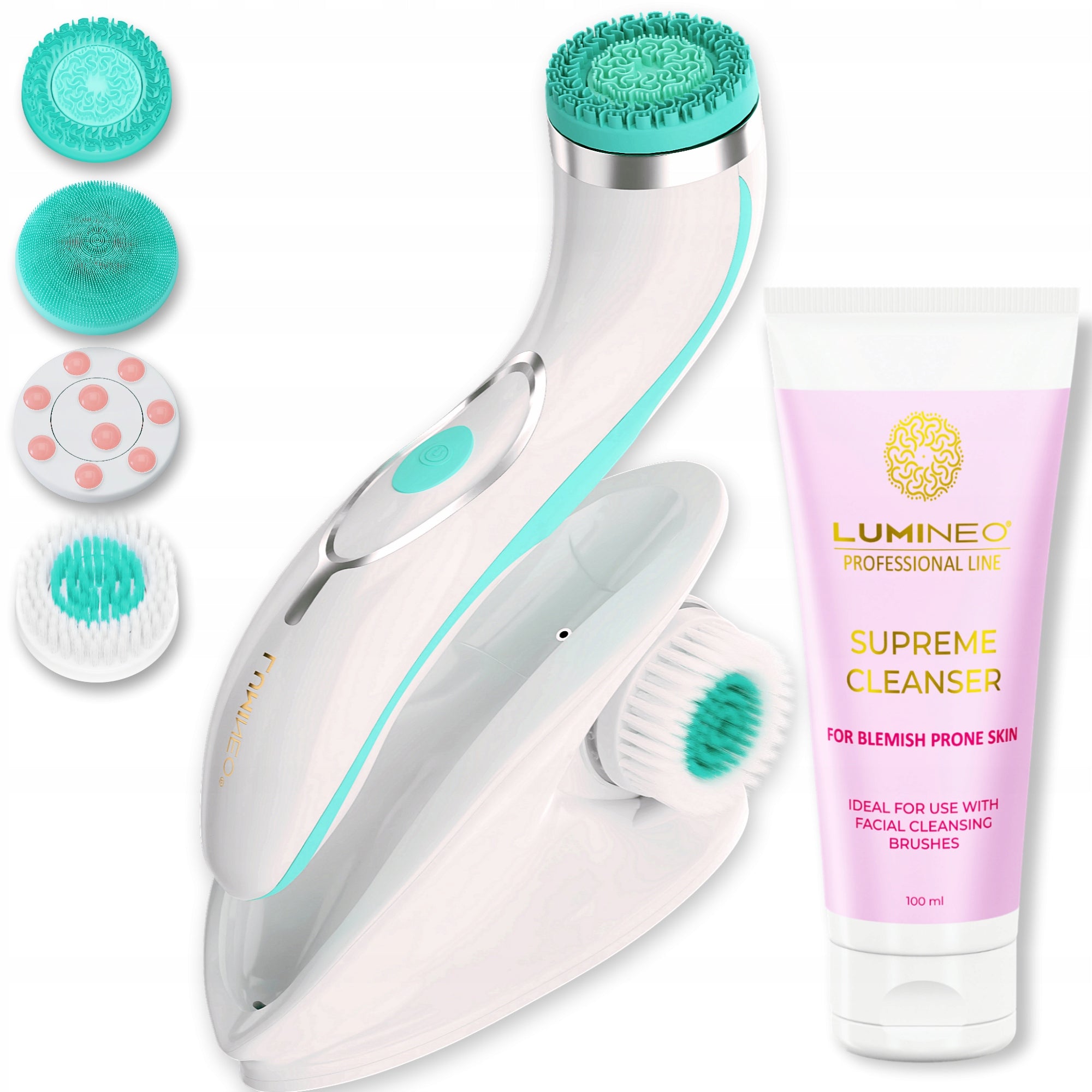 Lumineo Brush PRO turquoise 4 tips + gel for problematic skin