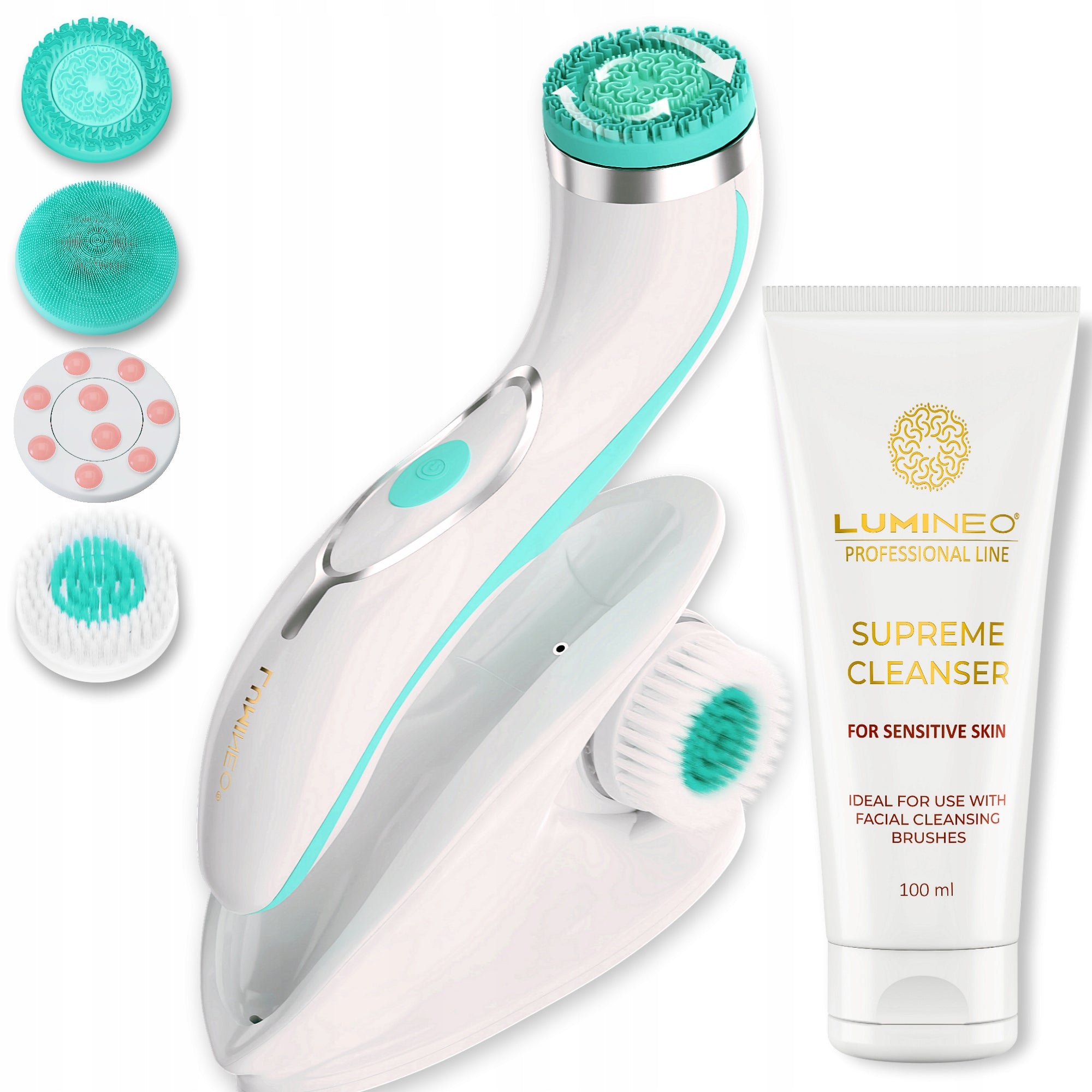 Lumineo Brush PRO turquoise 4 tips + gel for sensitive skin