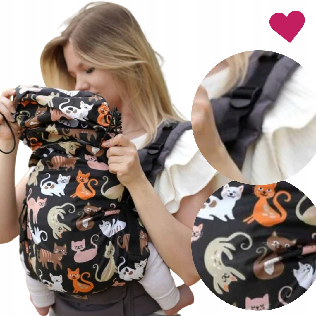 Luna Dream standard cats on black - buckle carrier