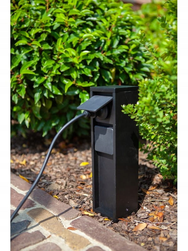 Lutec Electric garden power post black IP54 Mains 31 cm Product height 31 cm