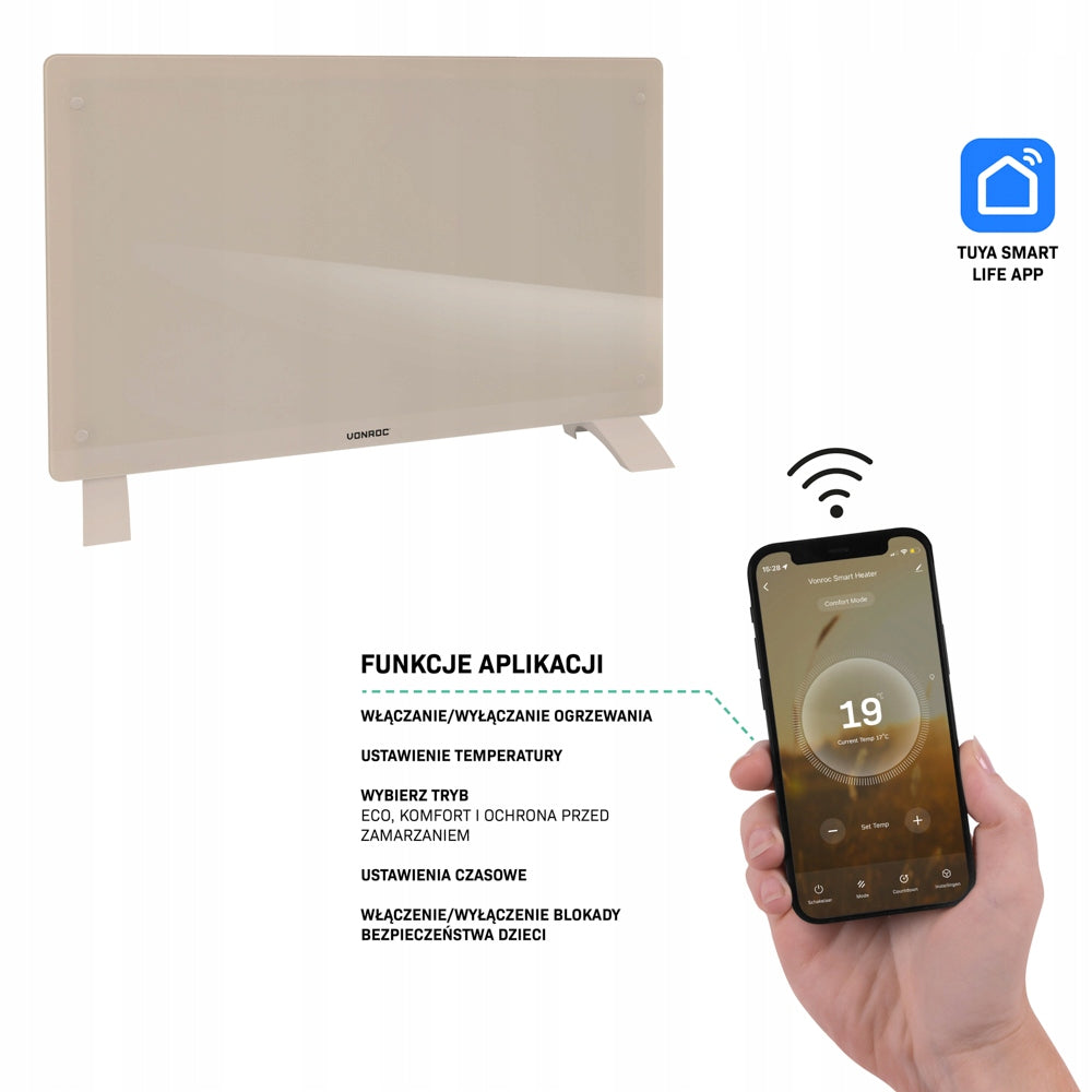 Luxury electric heater – Glass panel – 2000 W – Beige | WIFI Manufacturer code CH512AC_BEIGE