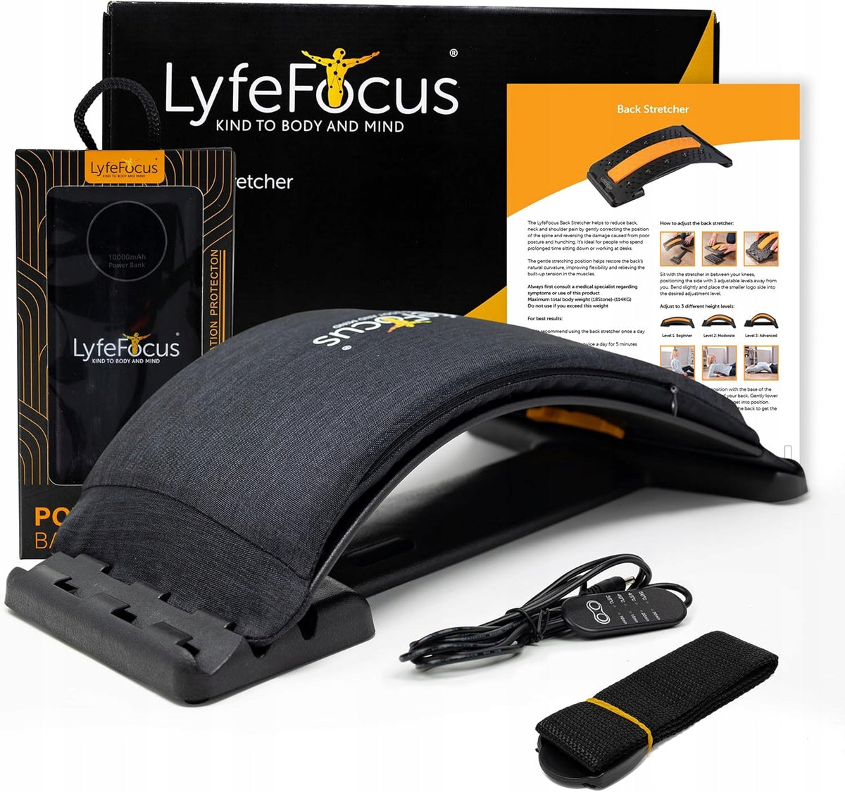 LyfeFocus Back stretcher with heated cover black