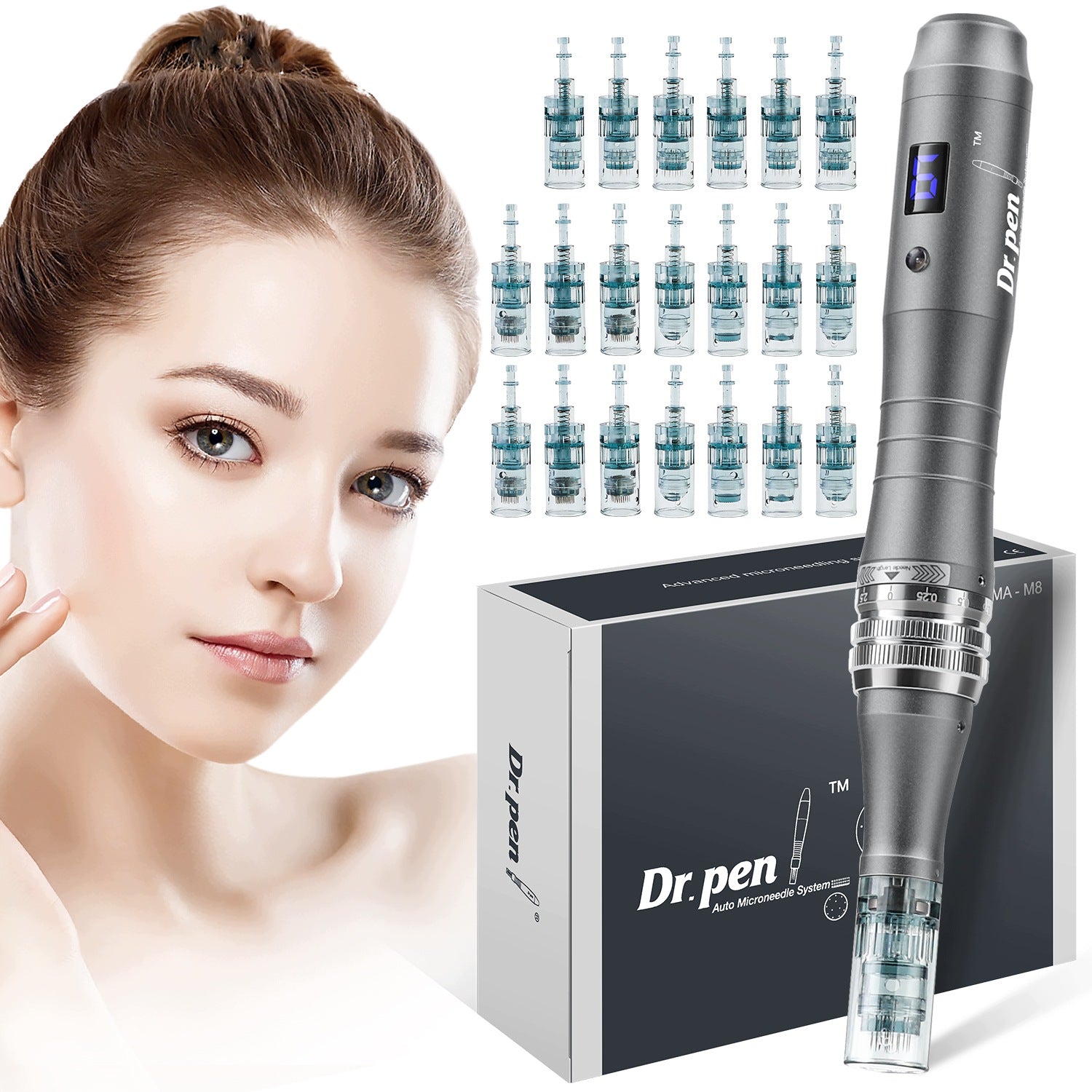 M8-W + 20 Cartridges WIRELESS Dermapen for Microneedling Brand Dr Pen