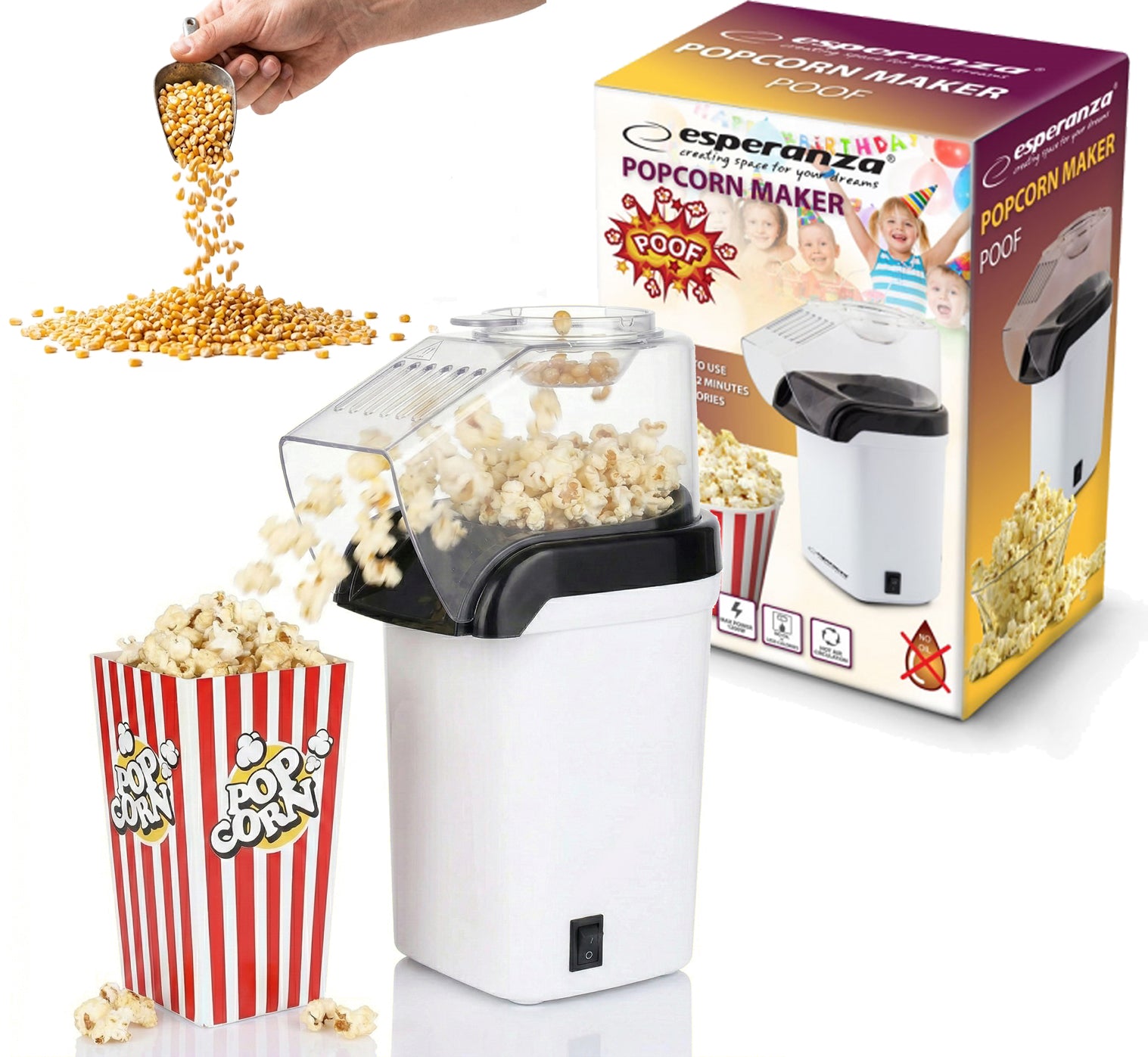 MACHINE DEVICE FOR MAKING POPCORN GRAINS 1200W FAT-FREE