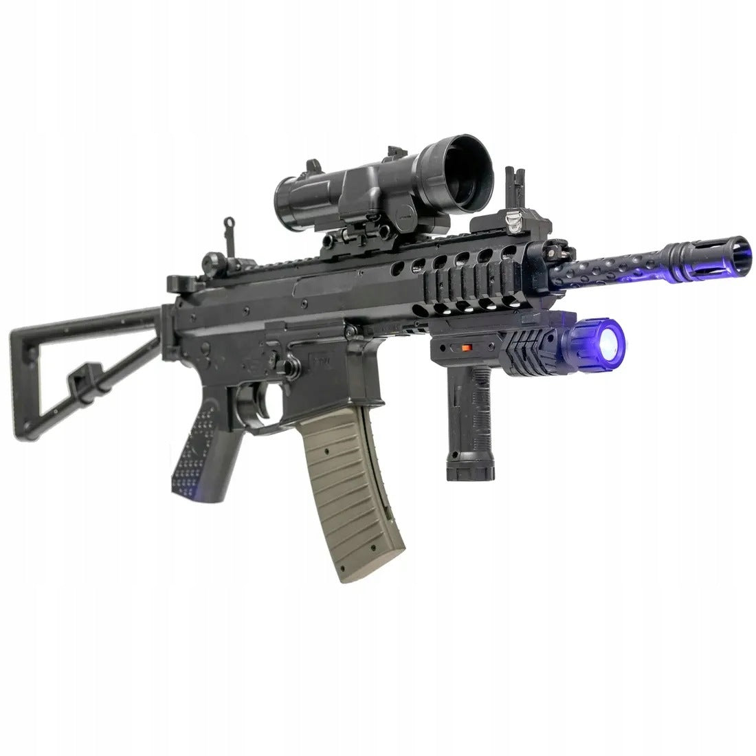 MACHINE GUN SNIPER BALL GUN WITH SCOPE FLASHLIGHT LARGE SET Packaging status original