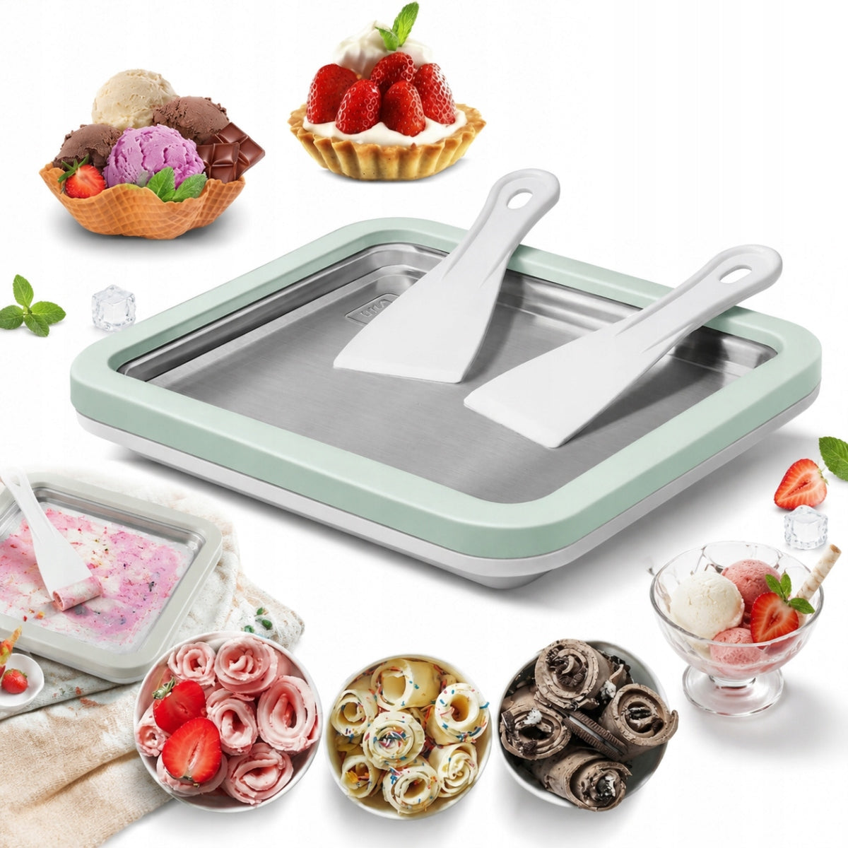 MACHINE TRAY FOR MAKING ICE CREAM THAI YOGURT DESSERTS COLD SPATULA