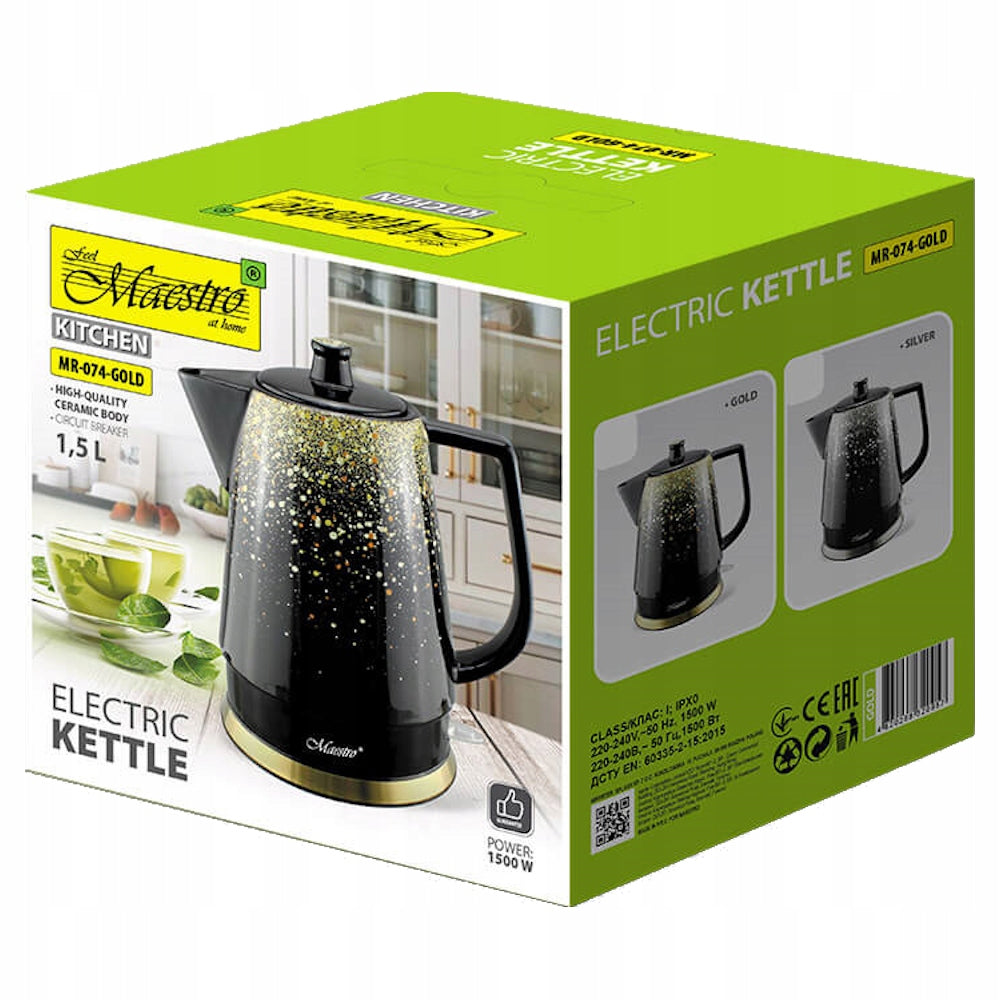 MAESTRO MR074 ceramic kettle 1,5L 1500W black and gold Brand Maestro