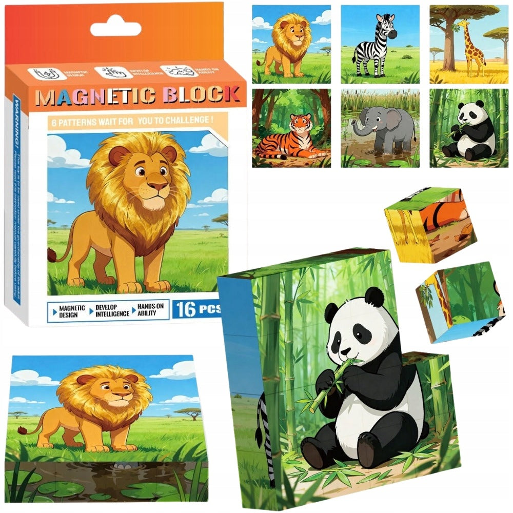 MAGNETIC BLOCKS 16EL PUZZLE MONTESSORI ANIMALS