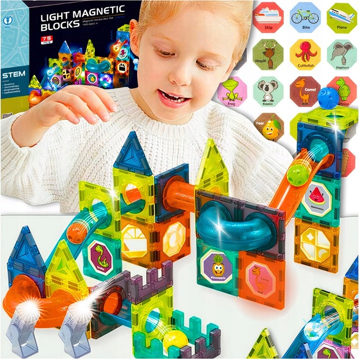 MAGNETIC BLOCKS, GLOWING, CONSTRUCTION TRACK, 75 EL, LARGE, CREATIVE FUN