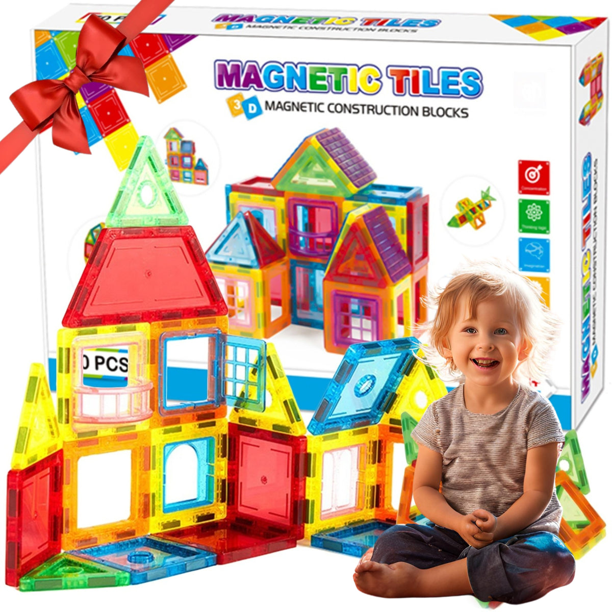 MAGNETIC BLOCKS LARGE 3 YEAR OLDS EDUCATIONAL MAGNETIC TILES 70