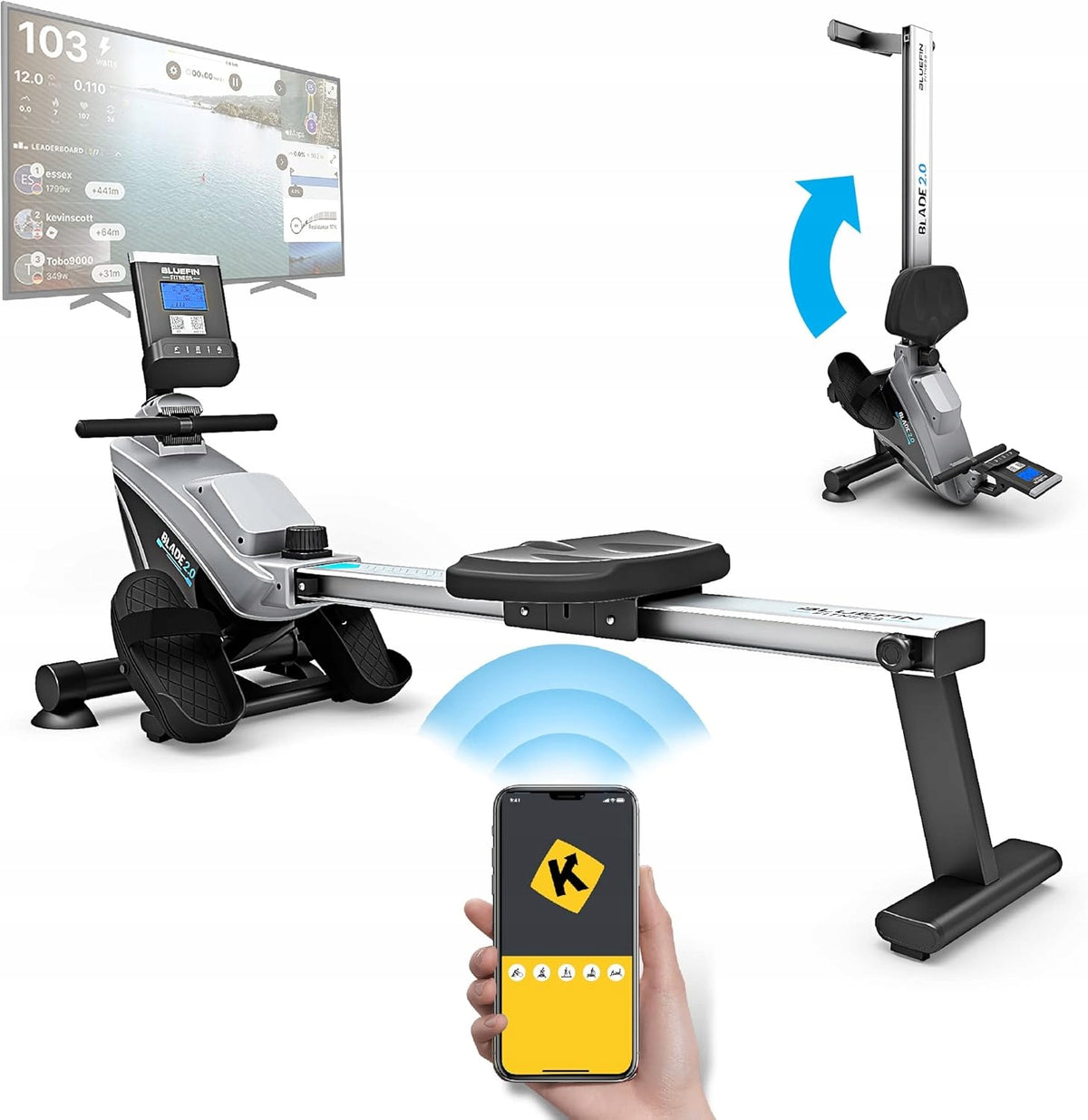 MAGNETIC FOLDING HOUSEHOLD ROWING MACHINE WITH LCD TRAINING APPLICATION UP TO 100 KG