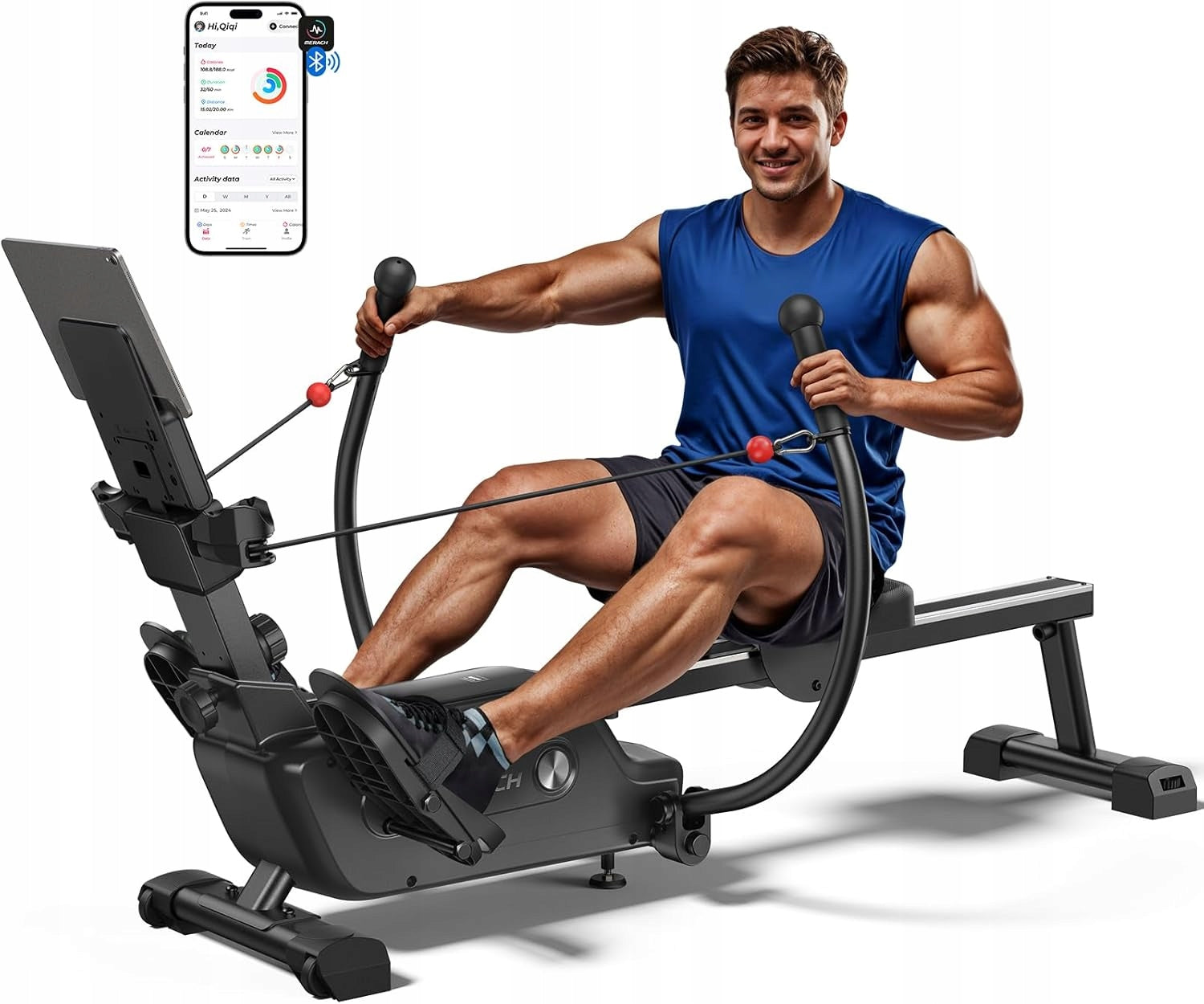 MAGNETIC HOME ROWING MACHINE WITH BLUETOOTH APP, RESISTANCE UP TO 158 KG
