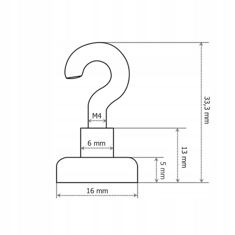 MAGNETIC HOOK 16x5mm MAGNET, HANGER HUNTER, LIFTING CAPACITY 8KG - 10PCS Packaging status original