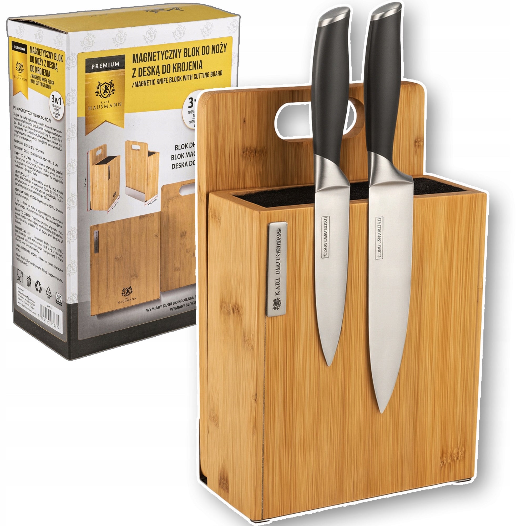 MAGNETIC KITCHEN BLOCK 3in1 FOR KNIVES BAMBOO STAND MAGNET +BOARD