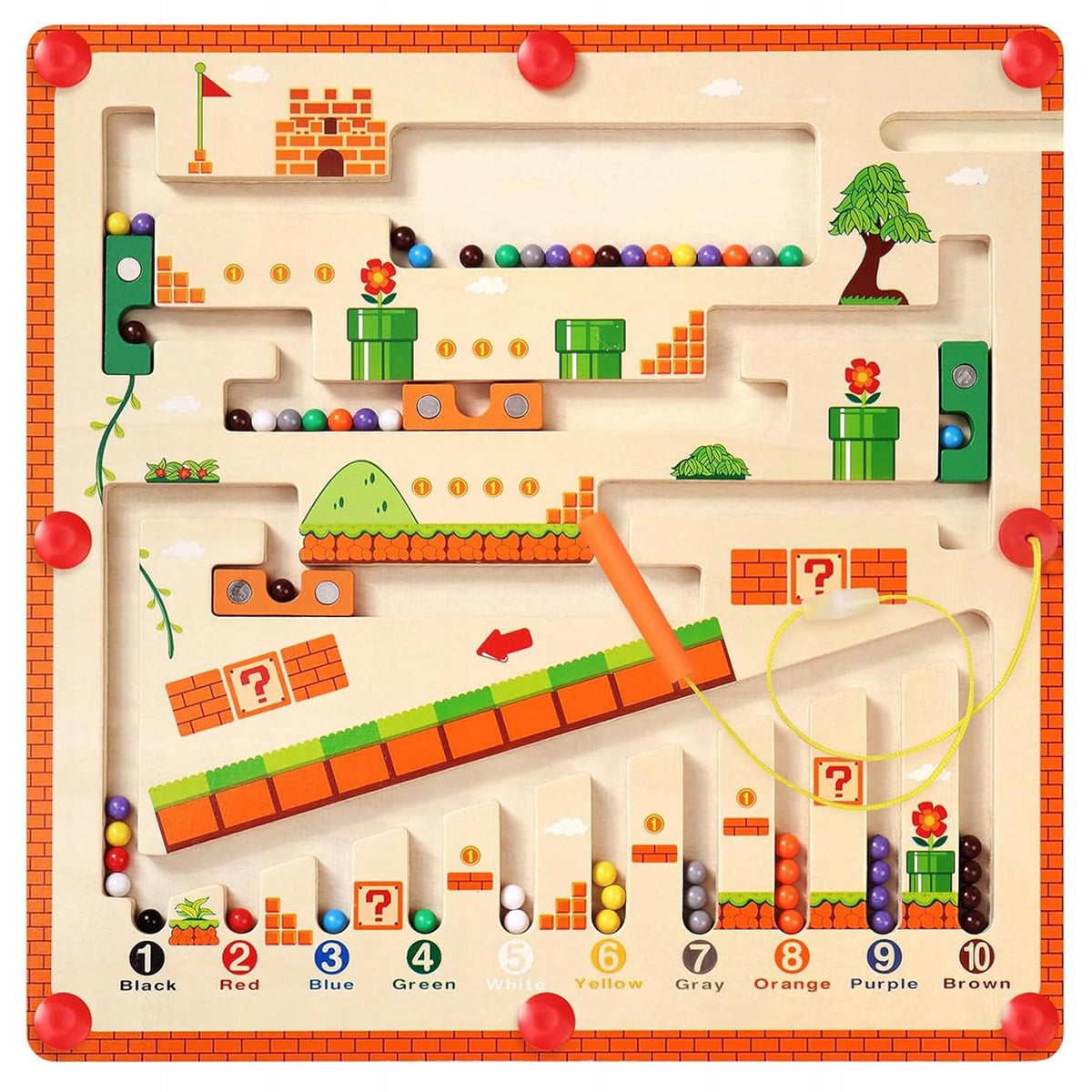 MAGNETIC MAZE MONTESSORI BOARD WOODEN SORTER BALLS NUMBER PEN