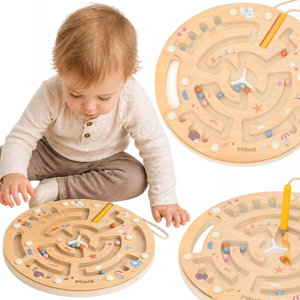 MAGNETIC MAZE WOODEN BALLS STYLUS SENSORY GAME 18M+ VIGA POLARB