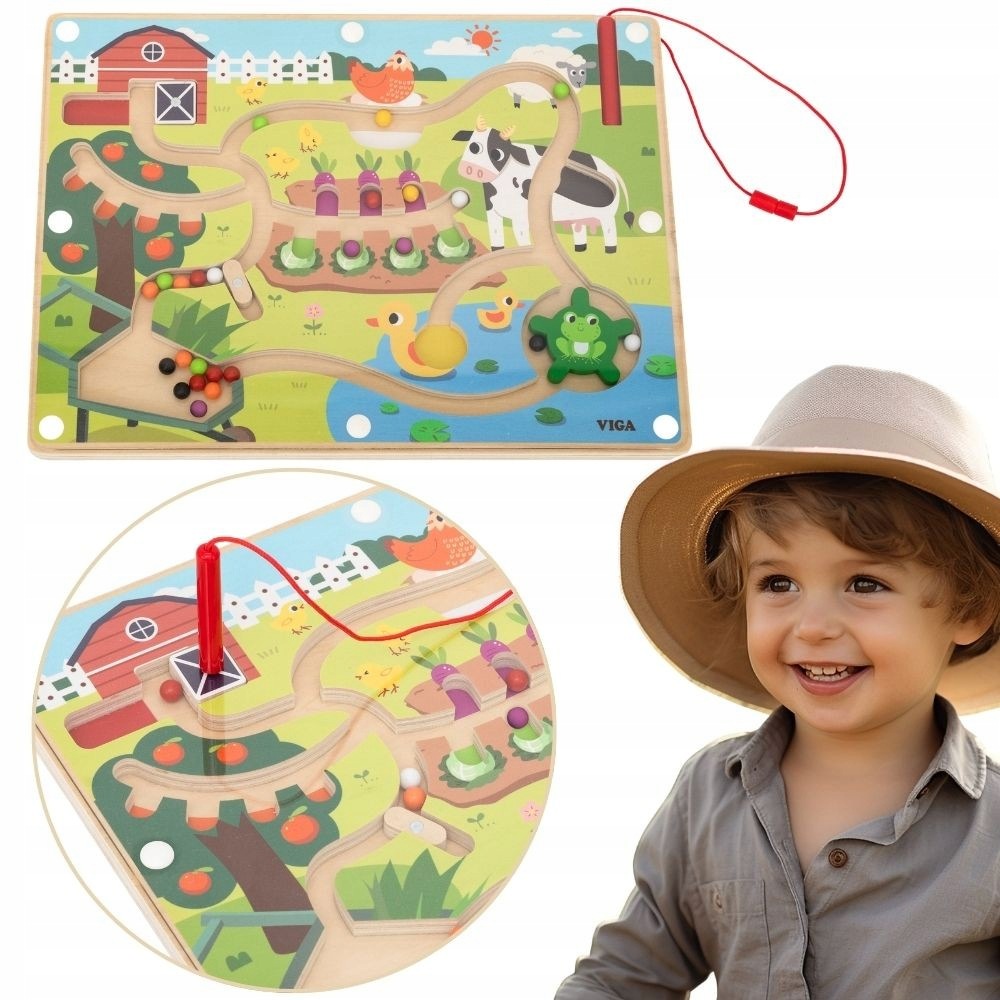 MAGNETIC MAZE WOODEN FARM BALLS COLORFUL SORTER GAME BOARD VIGA