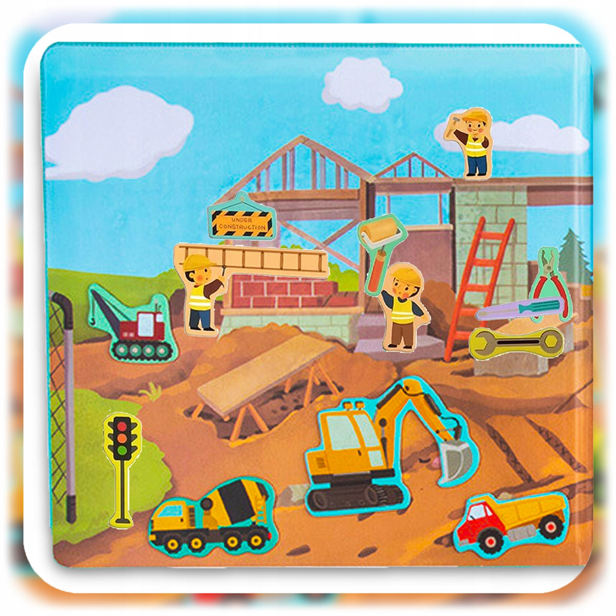 MAGNETIC PUZZLE CAR CONSTRUCTION SITE 50 EL PUZZLE BOOK MAGNETS Packaging status original