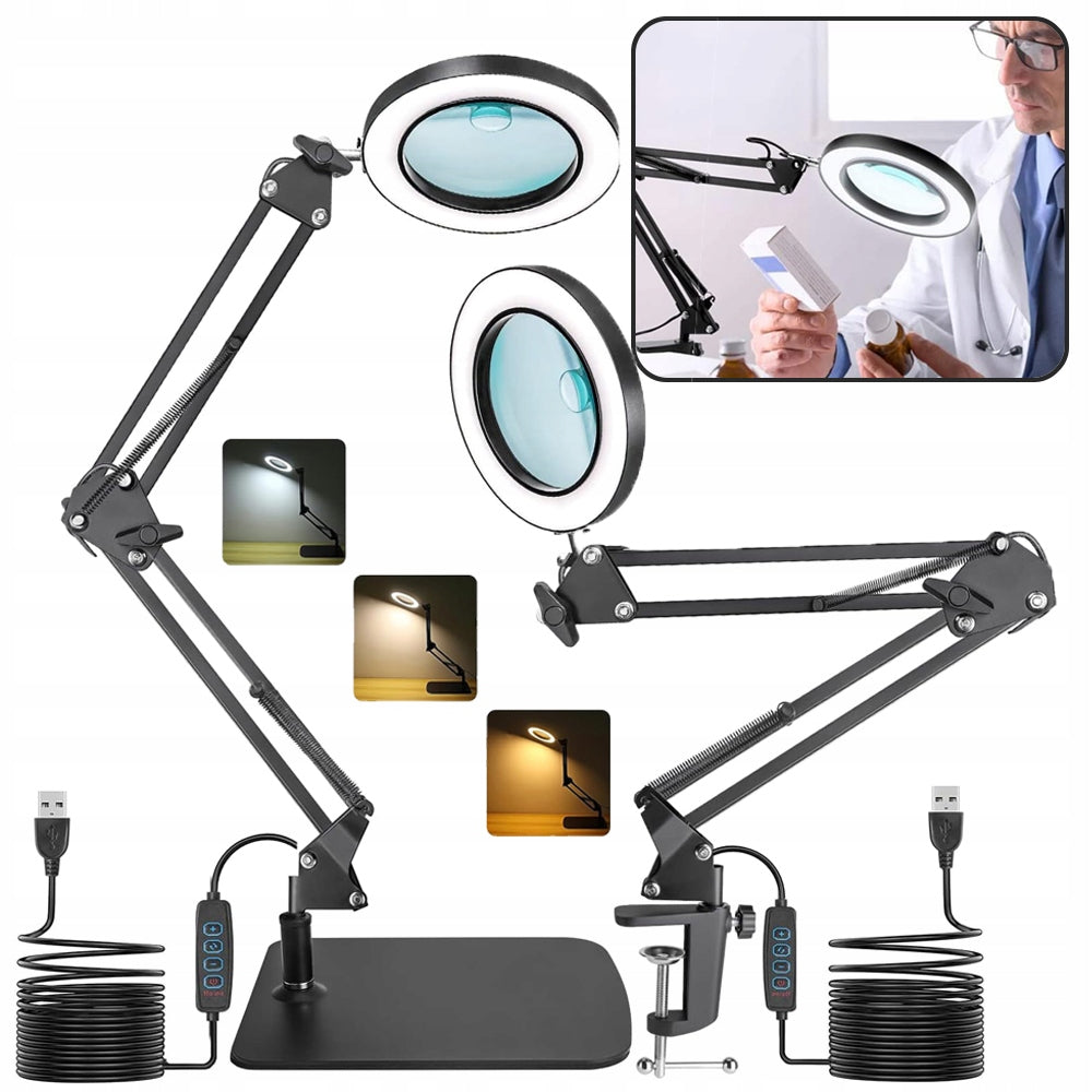 MAGNIFIER WITH LIGHT, 8X MAGNIFIER LAMP WITH CLAMP, ADJUSTABLE ARM, MAGNIFIER
