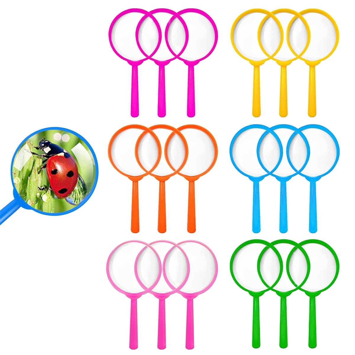 MAGNIFIERS FOR CHILDREN SET OF 18 PIECES COLORFUL HAND MAGNIFIER FOR DETECTIVE PLAY