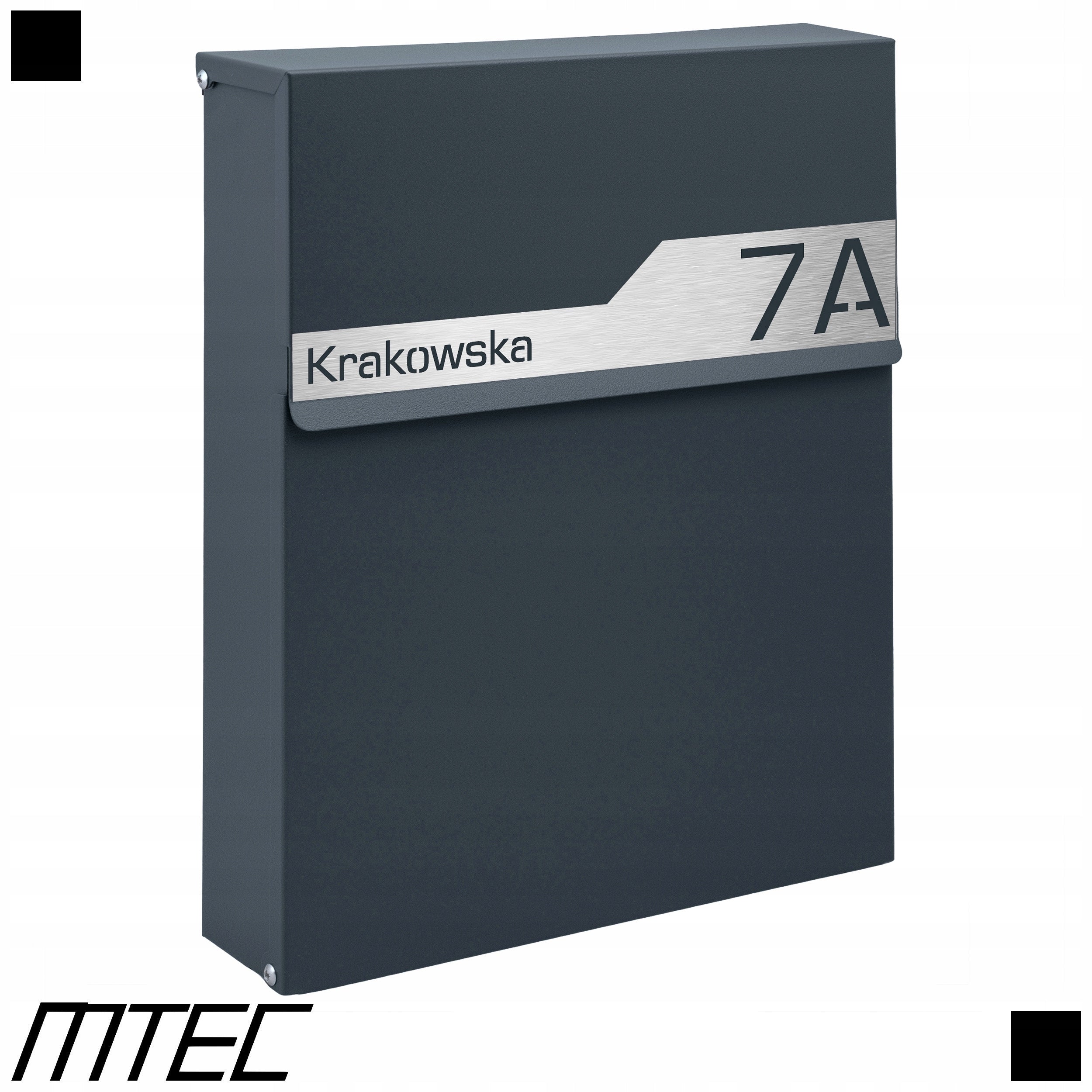 MAILBOX FOR LETTERS ANTHRACITE +LAMINATE INSCRIPTION ADDRESS STREET NUMBER Packaging status original