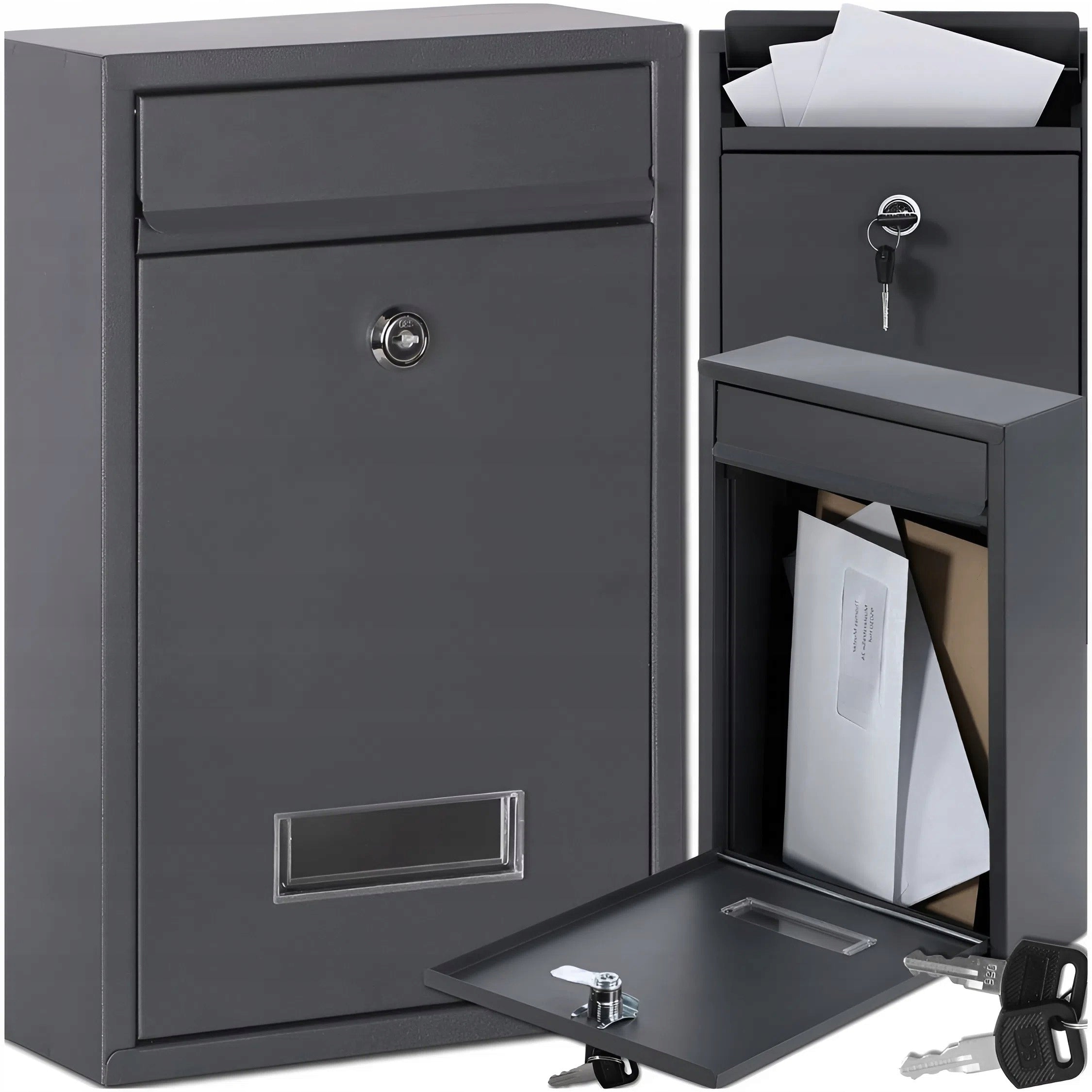 MAILBOX FOR LETTERS GREY METAL MATT FOR MAIL LOCK KEY Manufacturer code SKRZYNKA NA LISTY POCZTOWA MEMFLOW