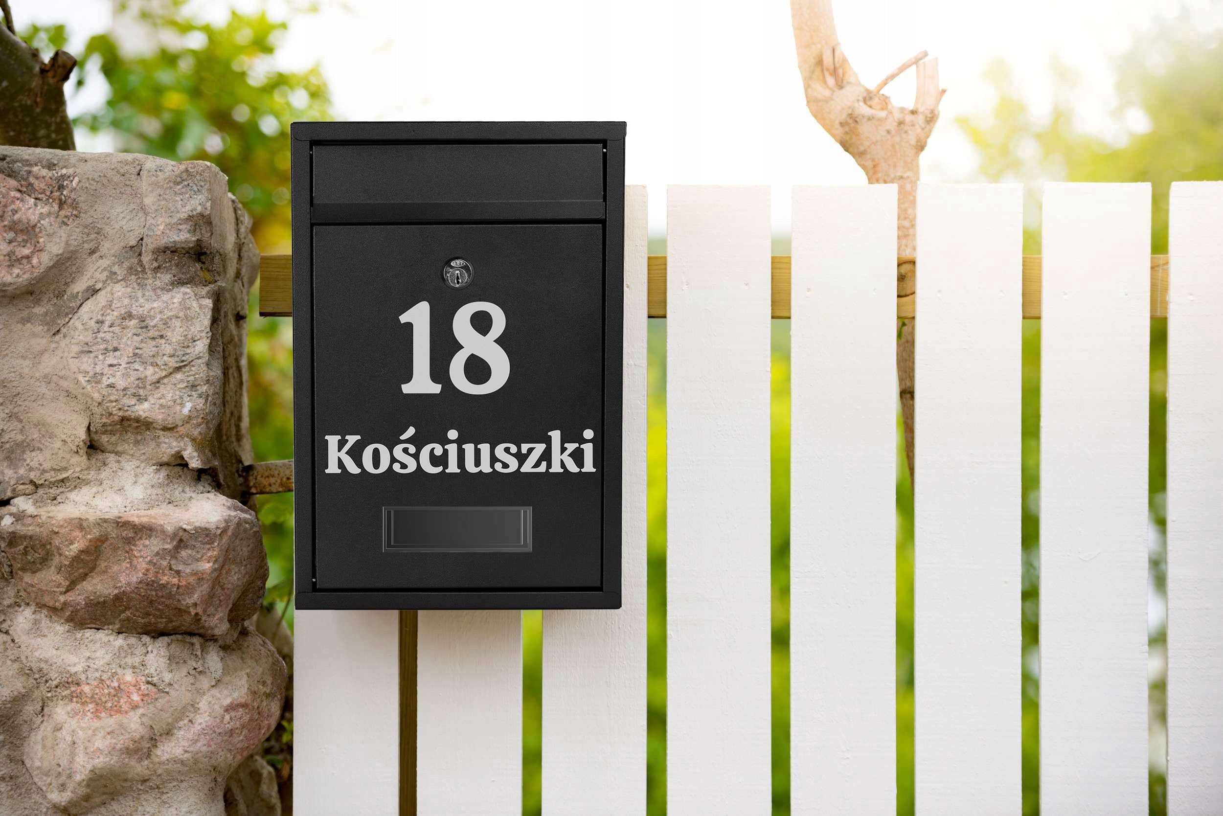 MAILBOX FOR LETTERS MAIL FENCE BLACK WITH HOUSE NUMBER ADDRESS Brand Gockowiak
