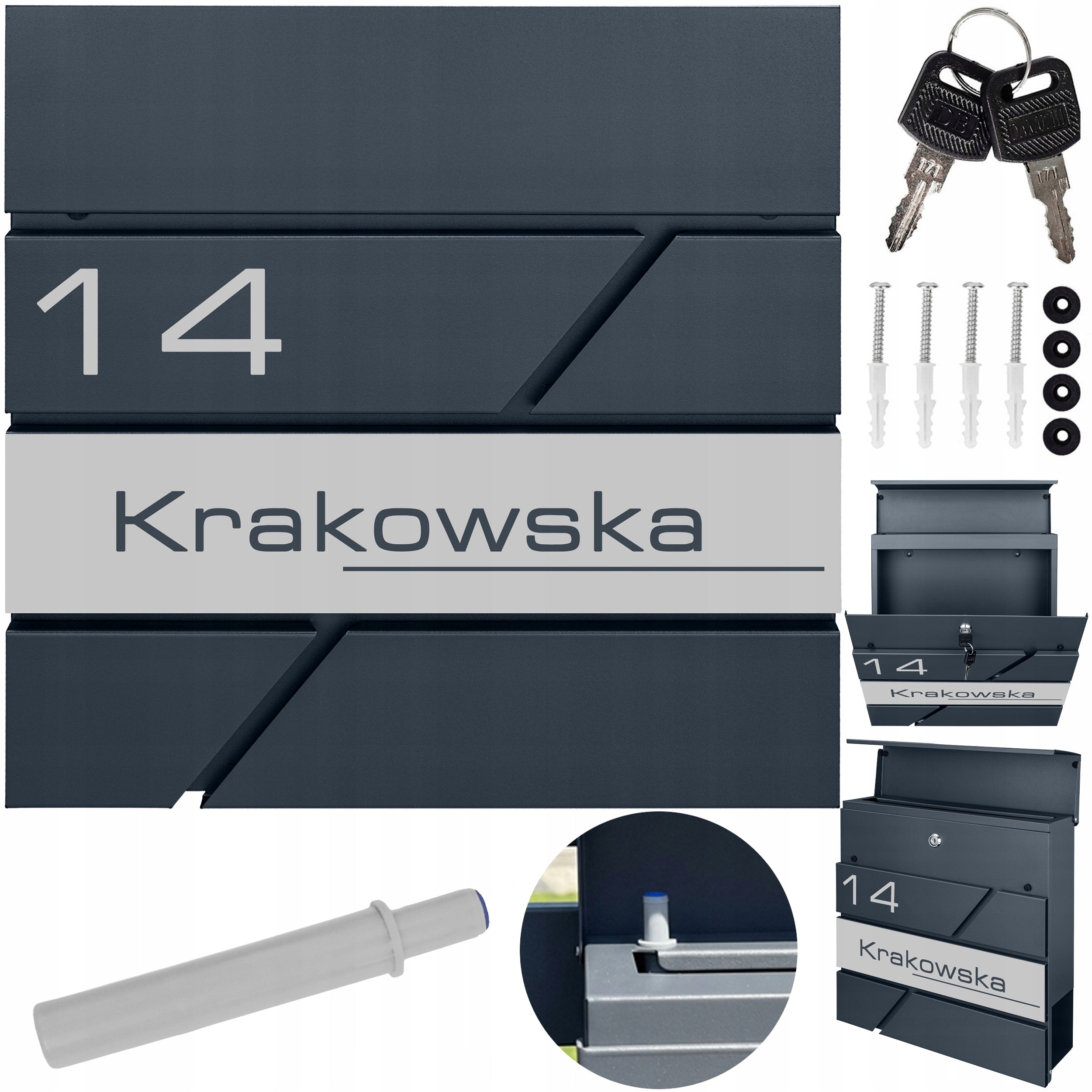 MAILBOX FOR LETTERS MAIL NEWSPAPERS MODERN ANTHRACITE + ADDRESS INSTRUCTION