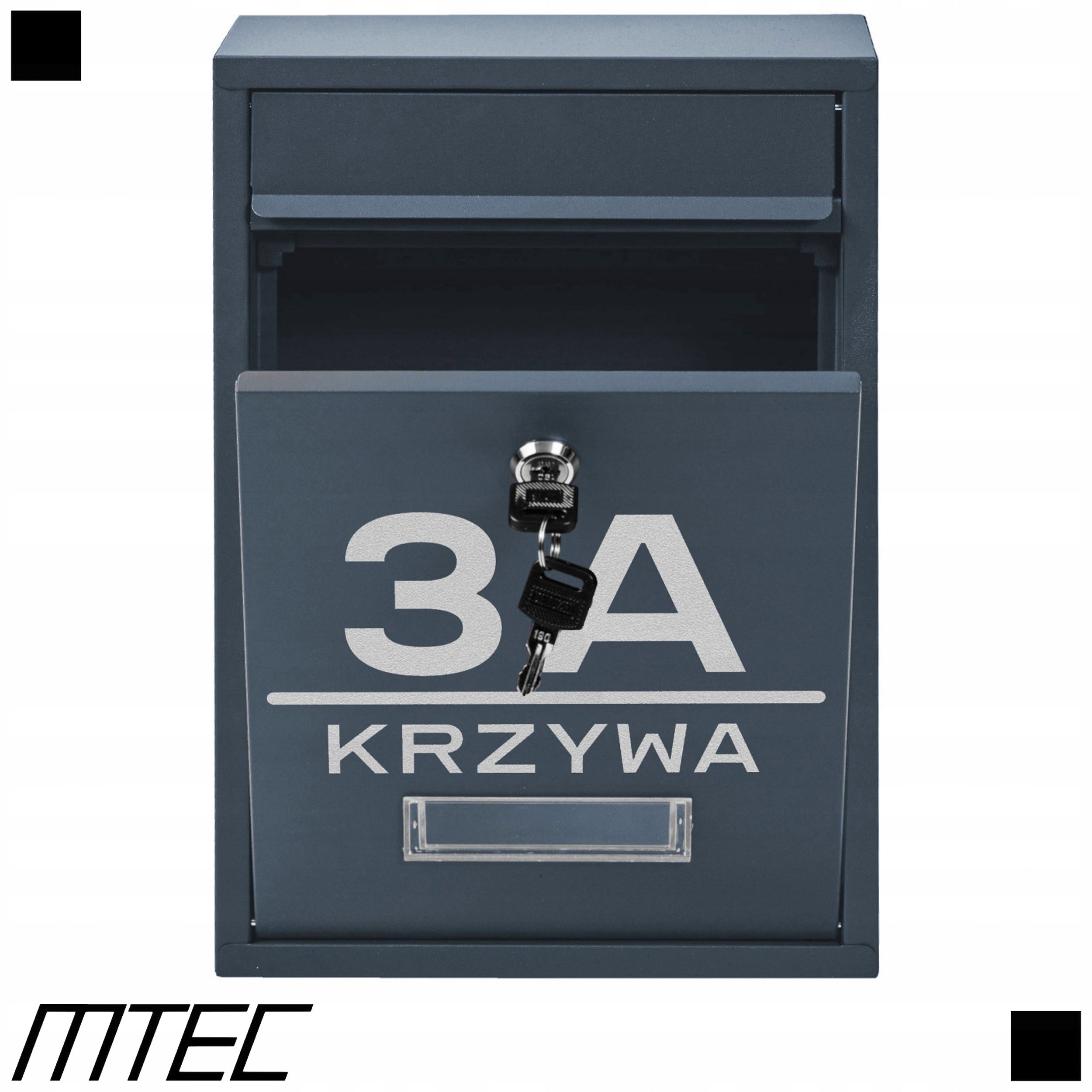 MAILBOX FOR LETTERS MAIL RIB ANTHRACITE + INSCRIPTION ADDRESS STREET NUMBER Color gray
