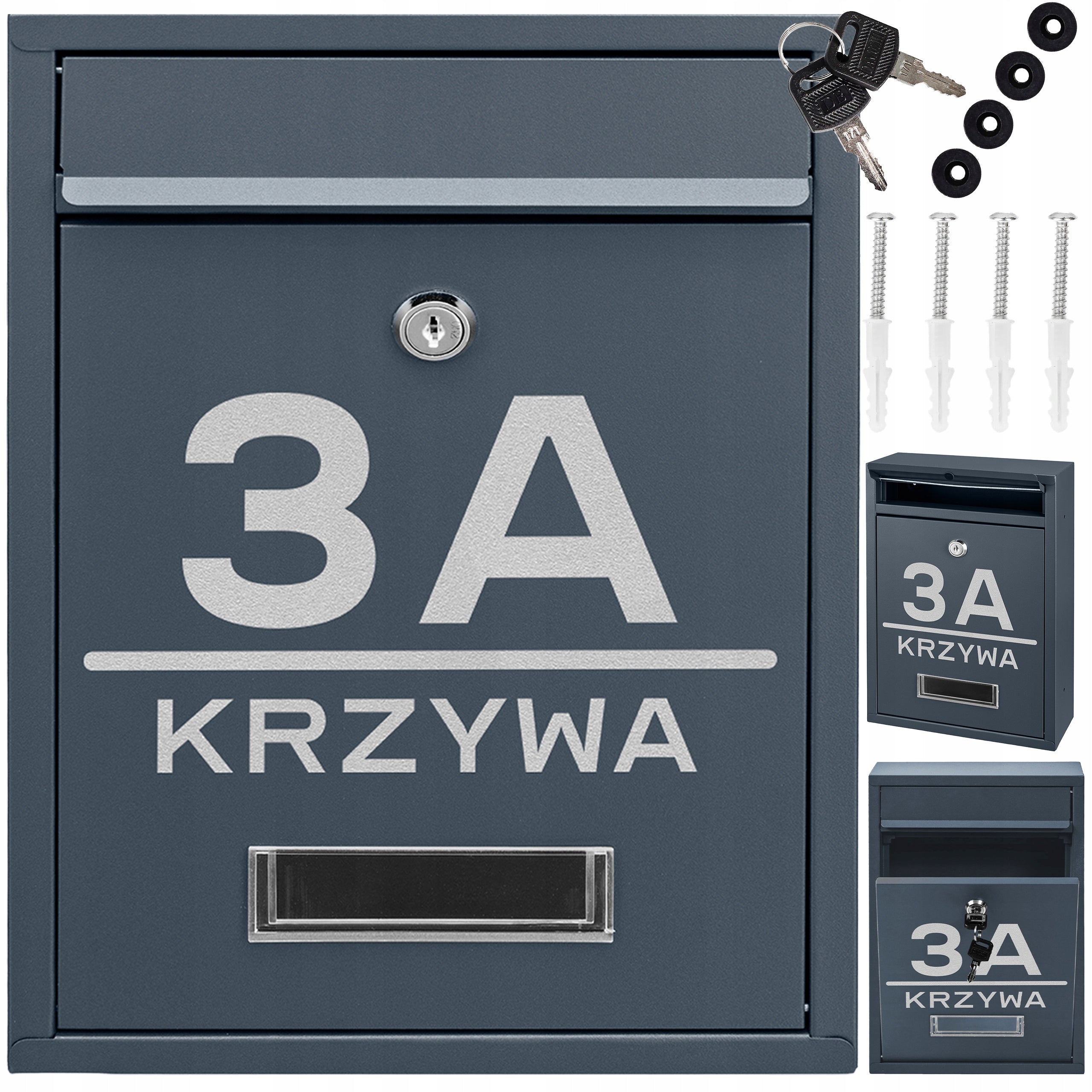 MAILBOX FOR LETTERS MAIL RIB ANTHRACITE + INSCRIPTION ADDRESS STREET NUMBER