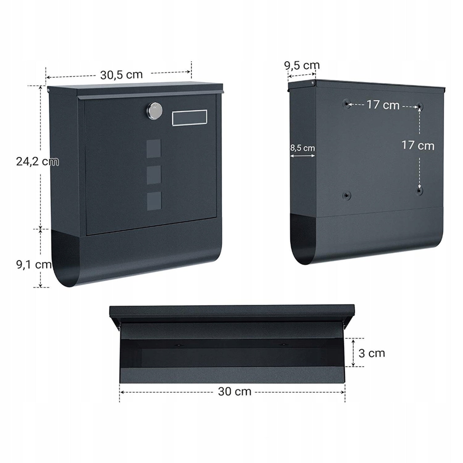 MAILBOX FOR LETTERS NEWSPAPER TUBE VIEWFINDER MODERN ANTHRACITE Shade charcoal