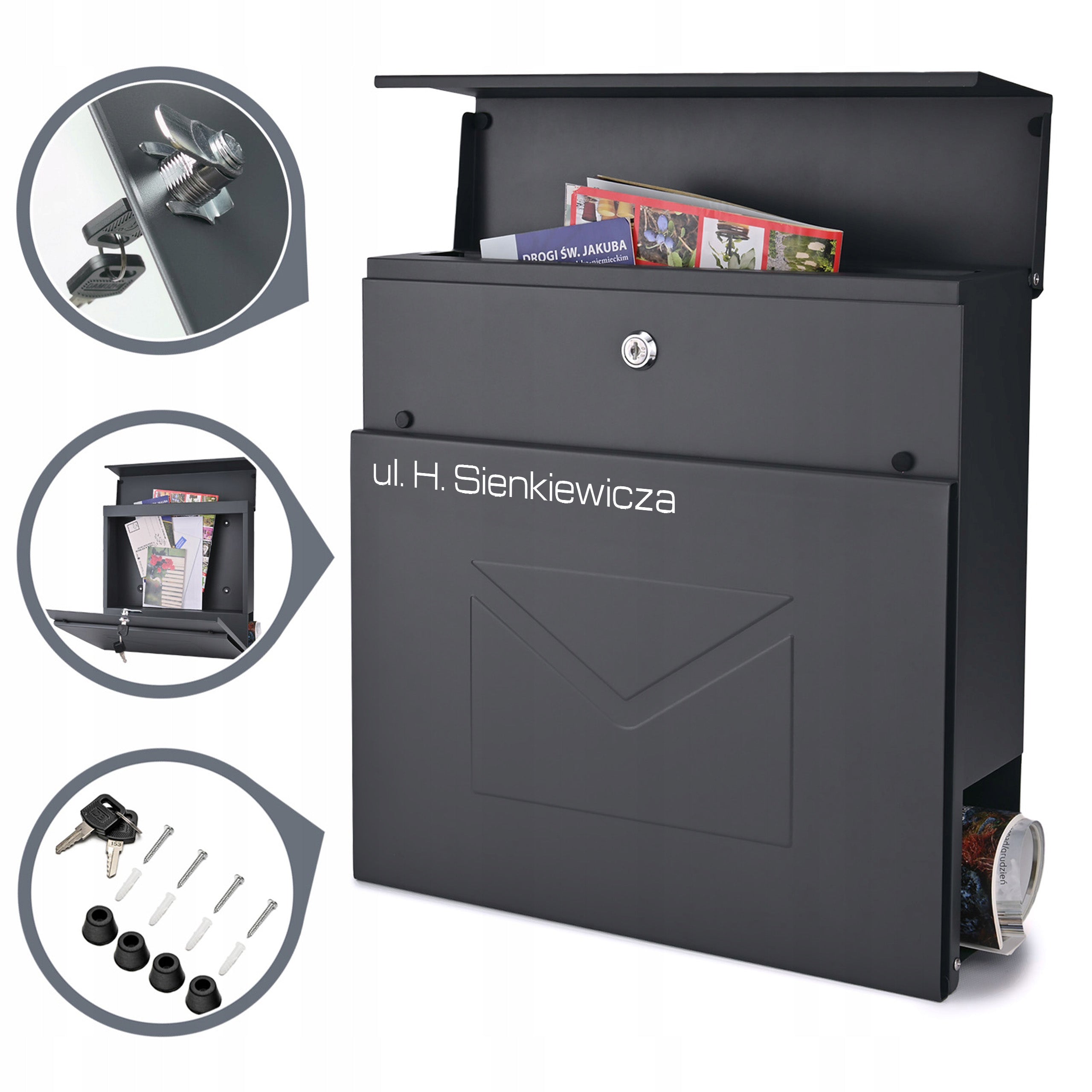 MAILBOX WITH ADDRESS INSCRIPTION HOUSE NUMBER ANTHRACITE UV PRINT Packaging status original