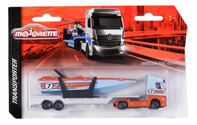 MAJORETTE TRANSPORTER MERCEDES-BENZ ACTROS + BOAT 1:87 NEW SET AUTO Brand Majorette