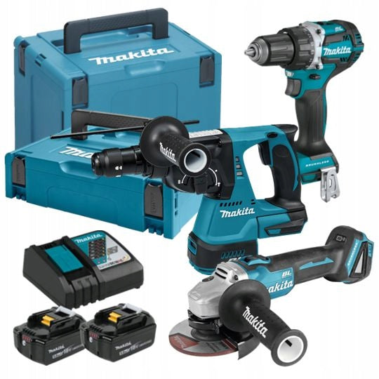 MAKITA toolkit 18V 2*5Ah (DDF484+DGA504+DHR243)MAKPAC DLX3195JX1